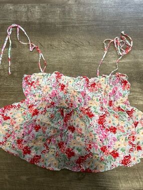 Forever 21 Girls Floral Smocked Cami - Pink Red Multi